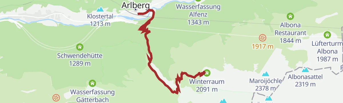 Route map: Langen - Kaltenberg Hütte